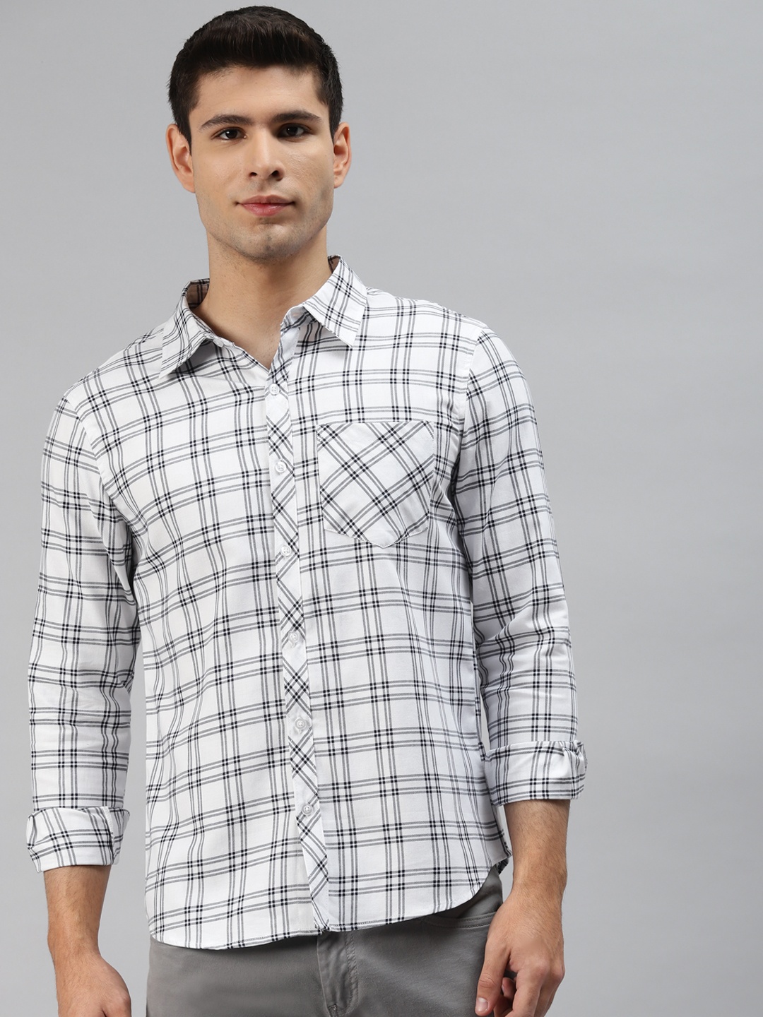 

Hubberholme Men White Opaque Checked Casual Shirt