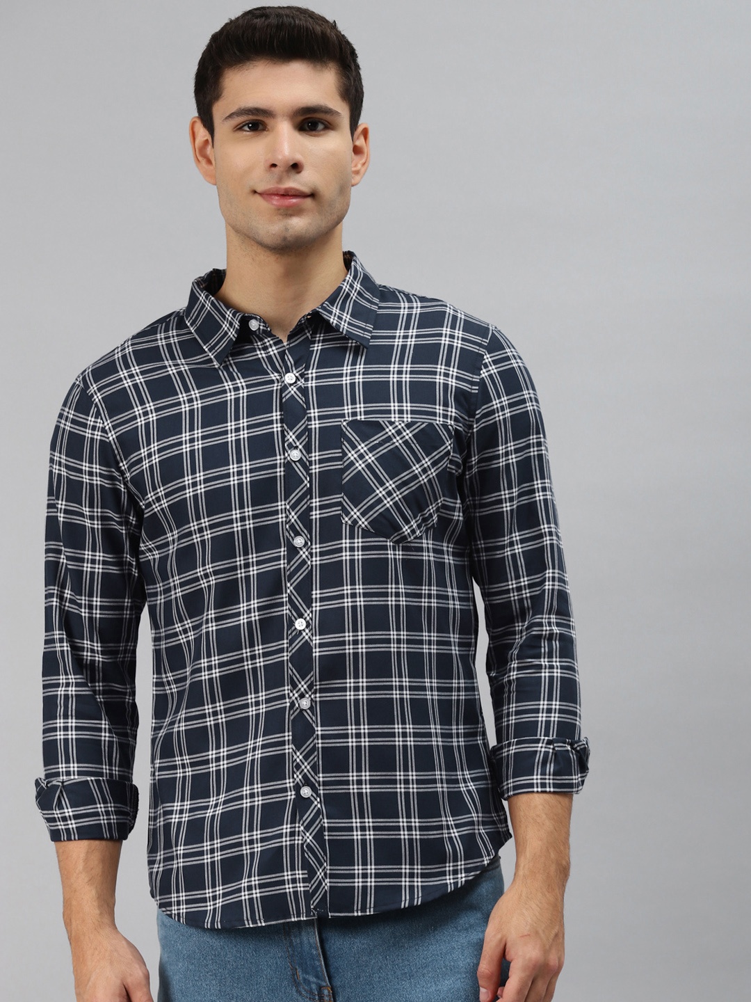 

Hubberholme Men Blue Opaque Checked Casual Shirt