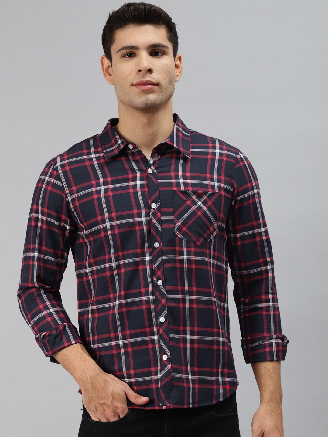 

Hubberholme Men Blue Opaque Checked Casual Shirt