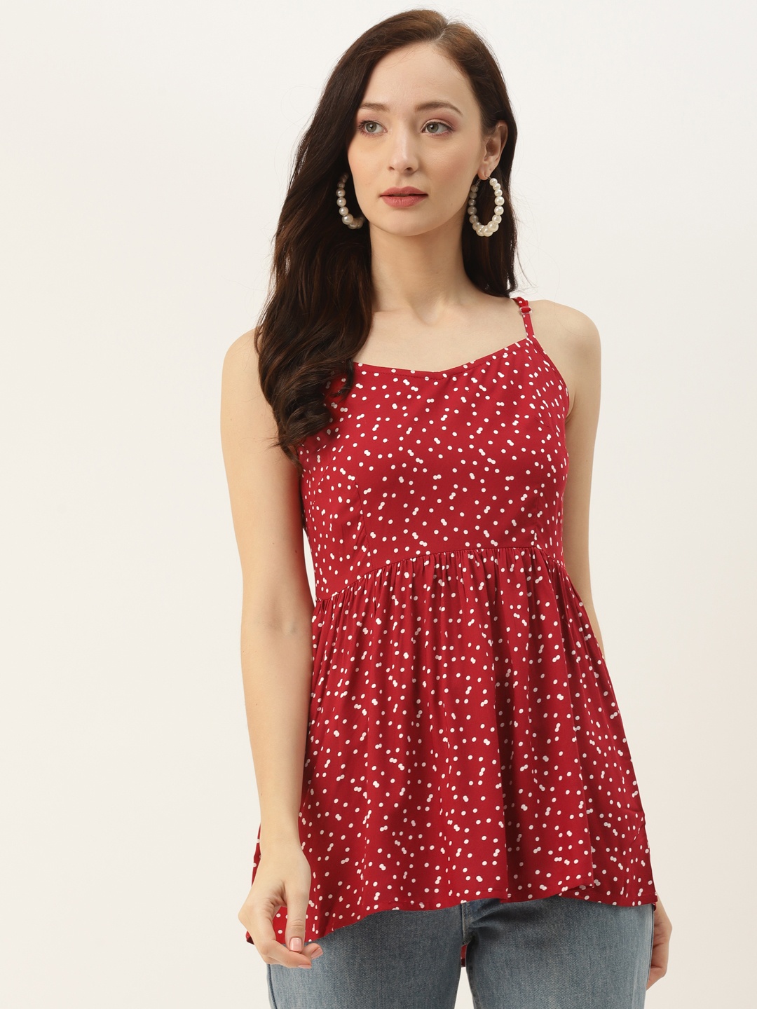 

BRINNS Red & White Polka Dots A-Line Top