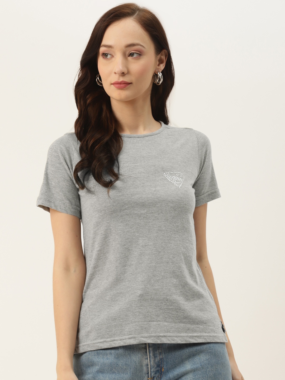 

BRINNS Women Grey Solid Half Sleeved T-shirt