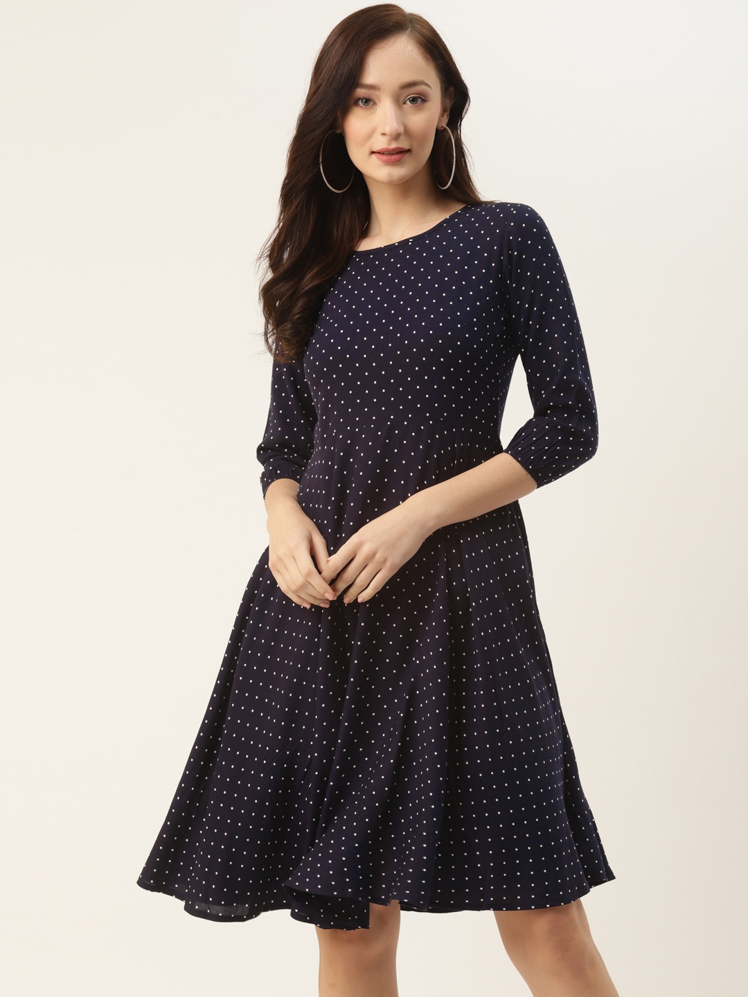 

BRINNS Navy Blue Polka Dot Printed Flared Dress