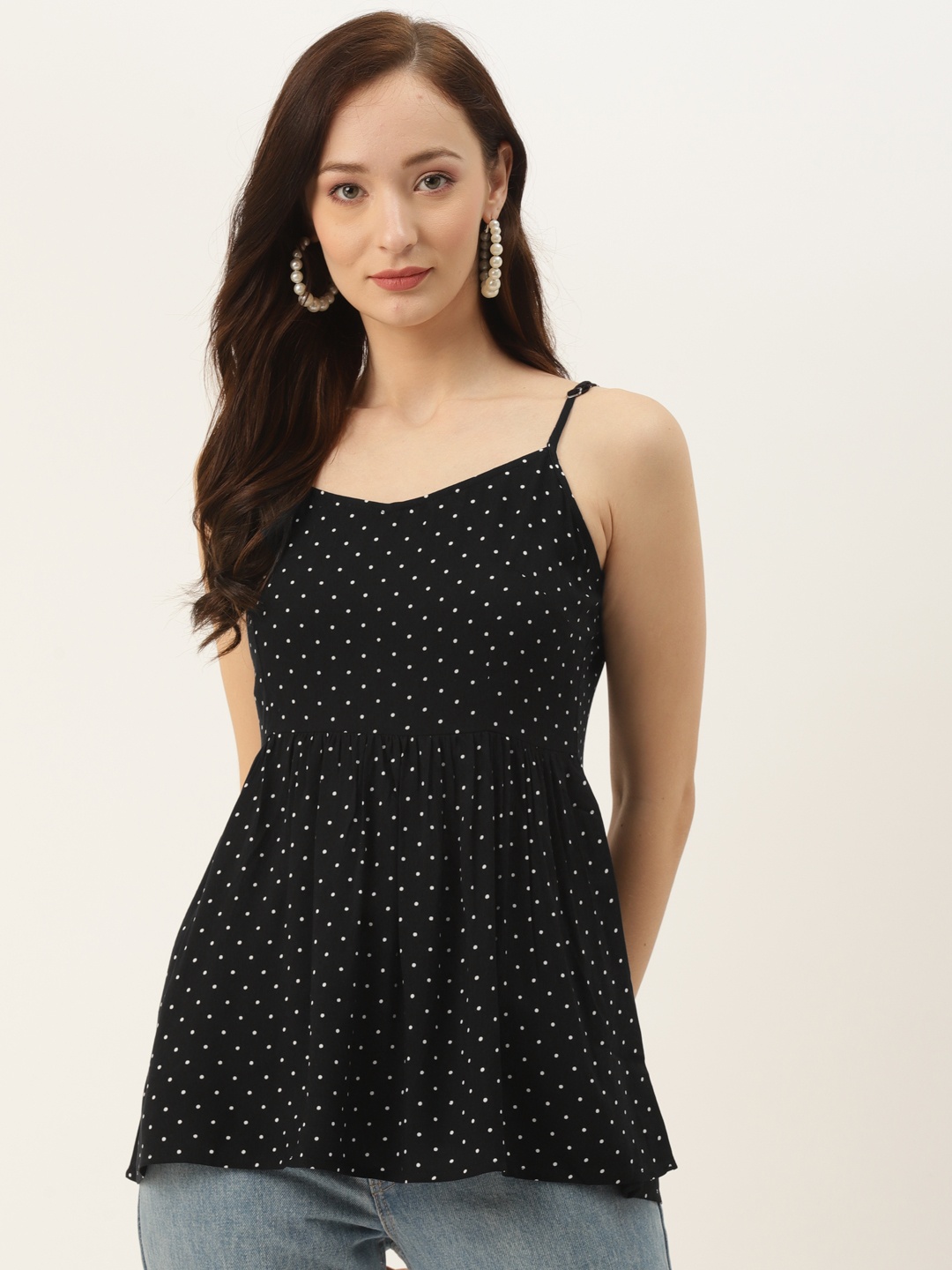 

BRINNS BlackPolka Dots A-Line Top, Black