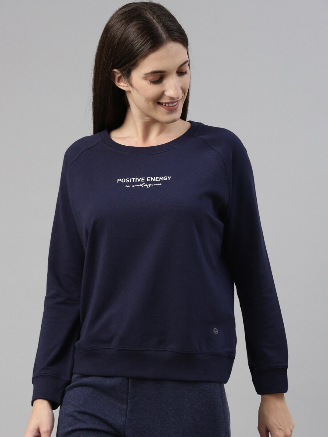 

Enamor Women Crew Neck Long Sleeves Stretch Cotton Basic Sweatshirt E079, Navy blue