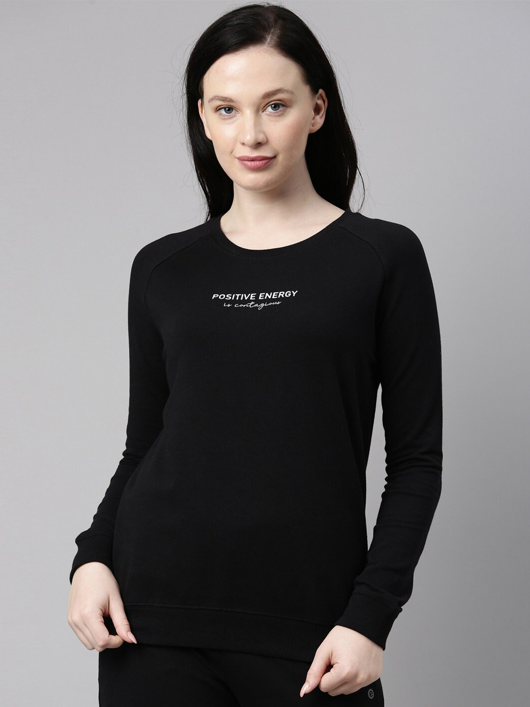 

Enamor Women Printed Cotton Basic Sweatshirt, Black