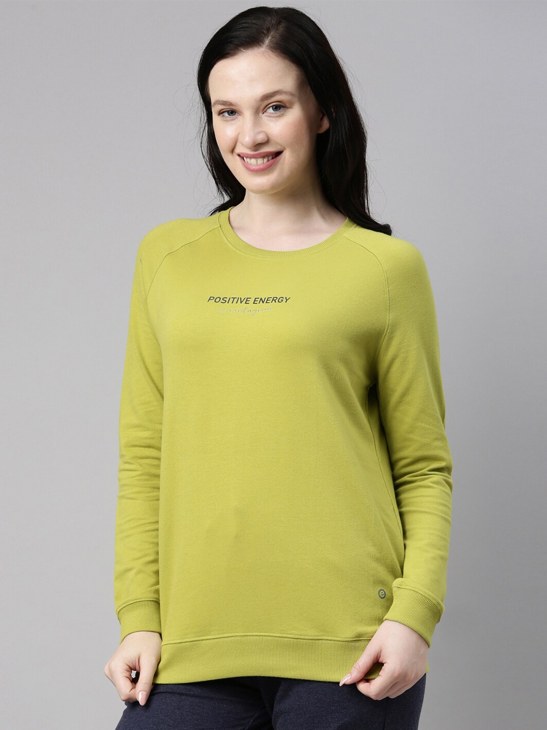 

Enamor Women Crew Neck Stretch Cotton Basic Sweatshirt, Green