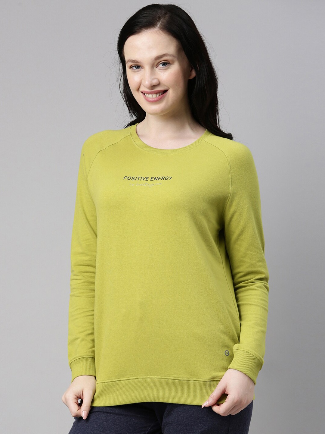 

Enamor E079 Crew Neck Stretch Cotton Basic Sweatshirt for Women with Long Sleeves, Lime green