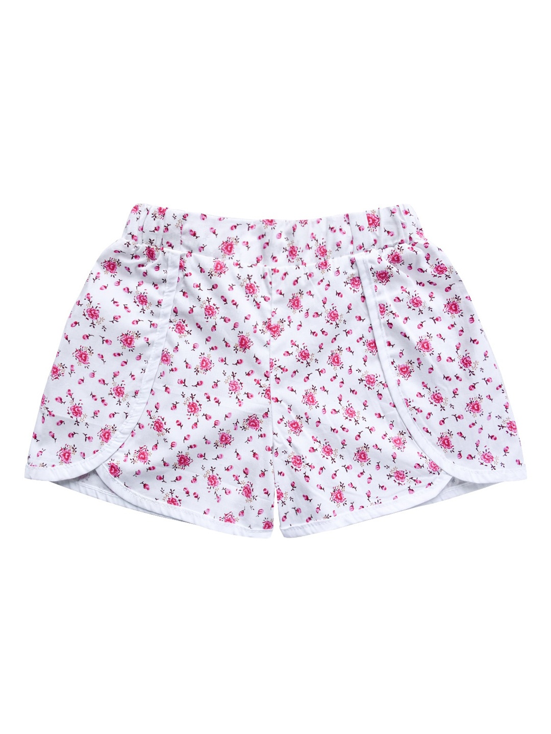 

milou Girls White Floral Printed Cotton Regular Shorts