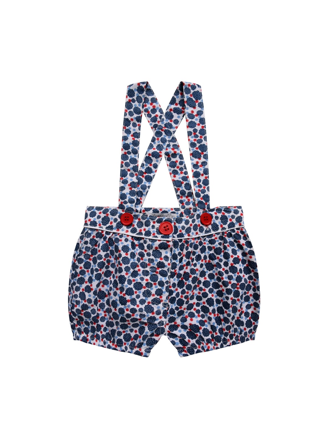 

milou Girls White Floral Printed Regular Suspendor Shorts, Blue