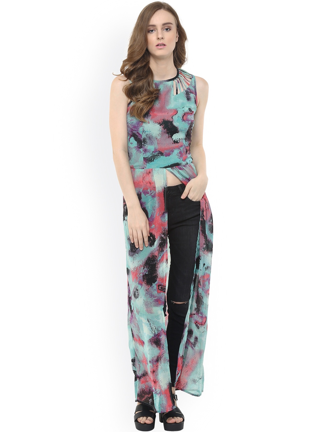 

Harpa Women Sea Green Printed Maxi Top