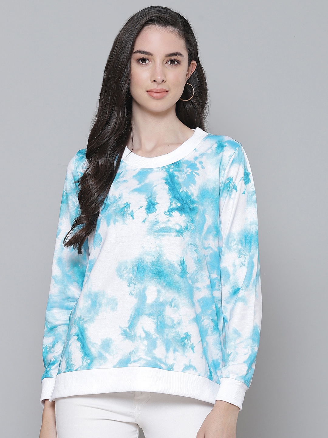 

SASSAFRAS Women Turquoise Blue Printed Sweatshirt