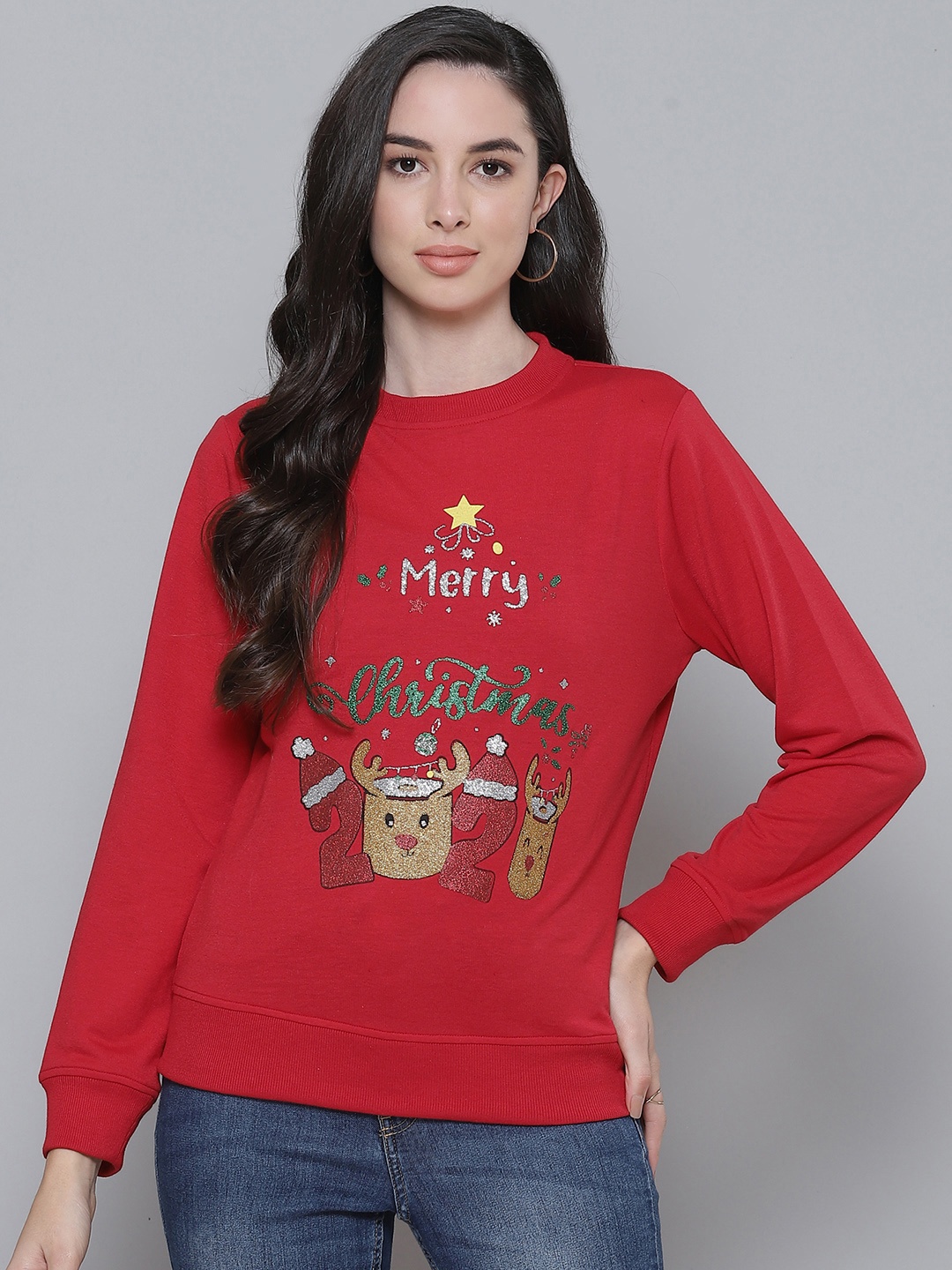 

SASSAFRAS Women Red Printed Sweatshirt