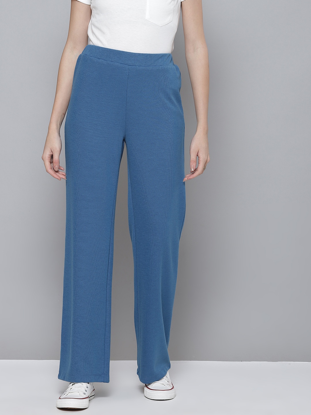 

SASSAFRAS Women Blue Ribbed Trousers