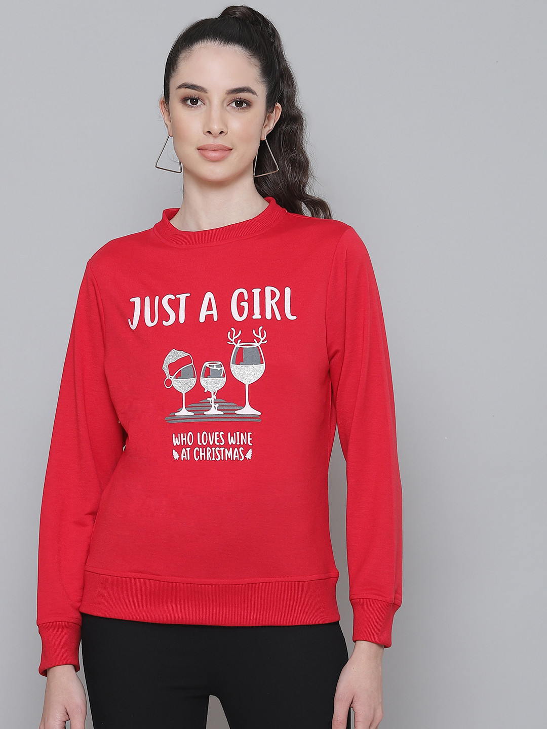 

SASSAFRAS Women Red Printed Sweatshirt