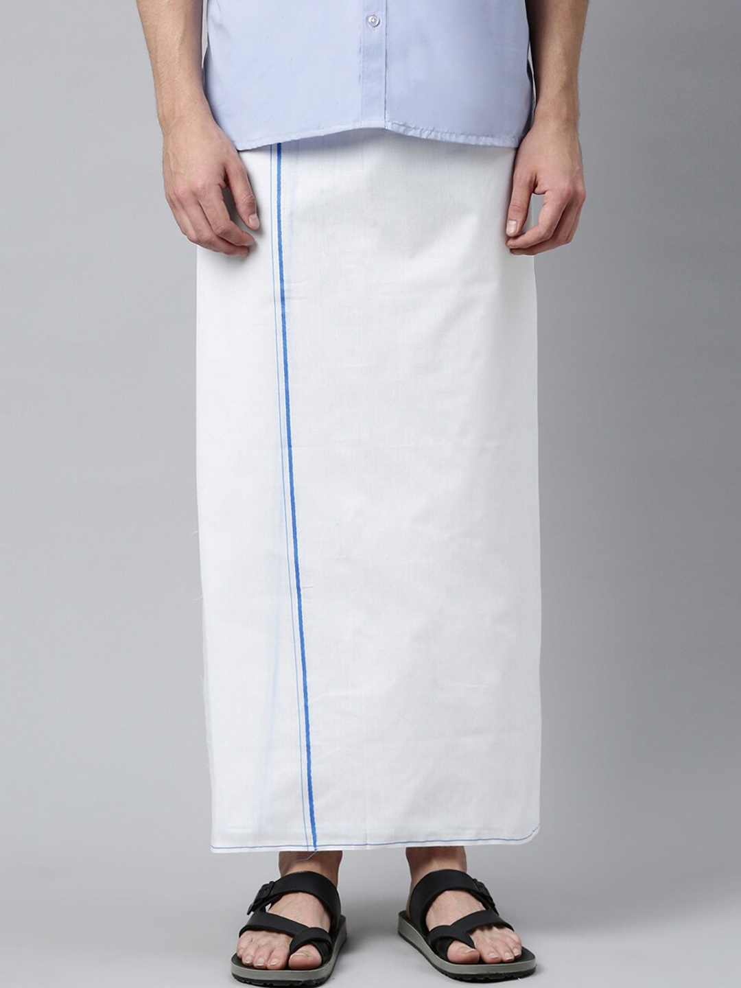 

WHITE HEART Men White & Blue Solid Pure Cotton Dhoti