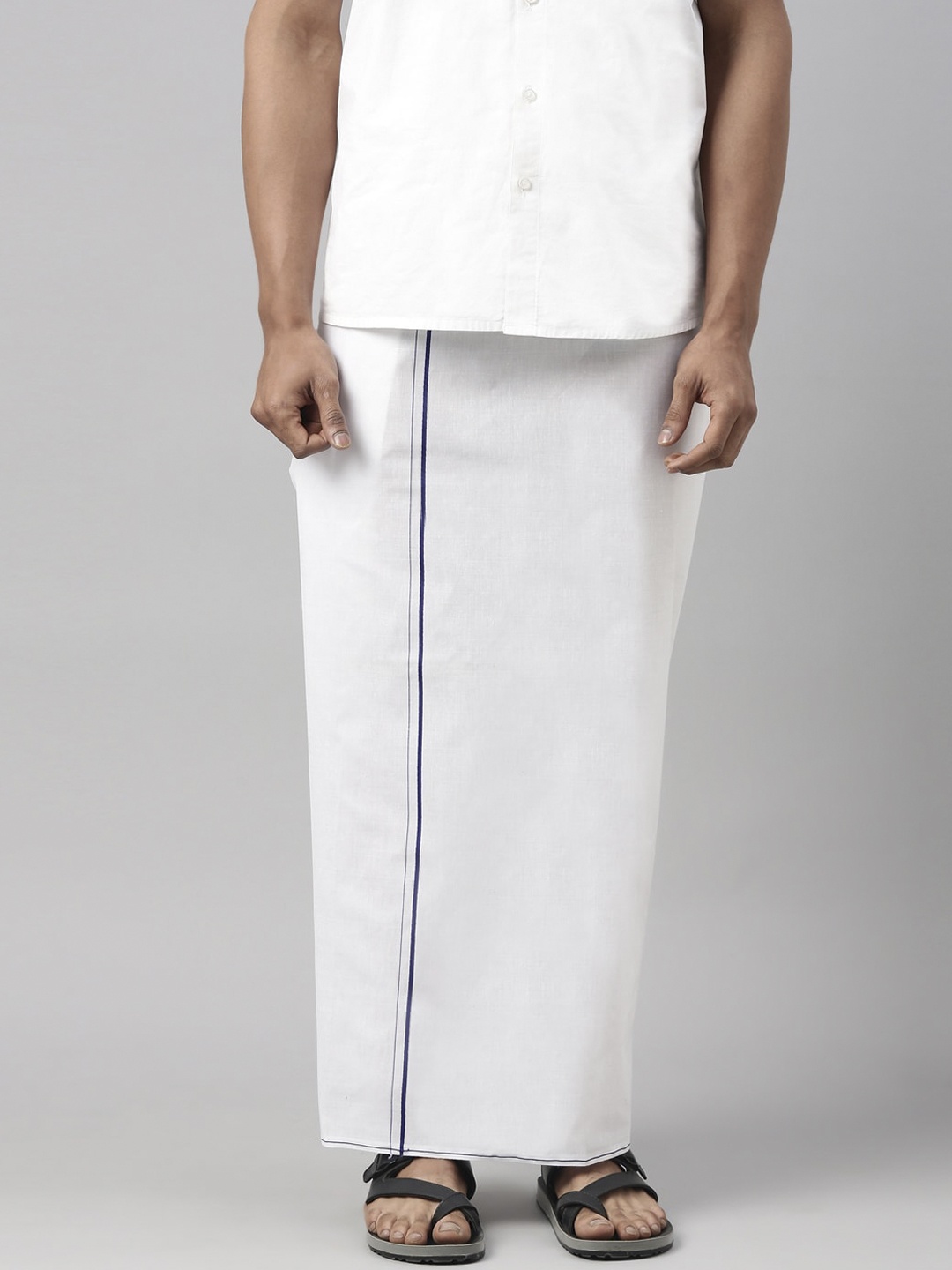 

WHITE HEART Men White & Blue Border Pure Cotton Dhotis