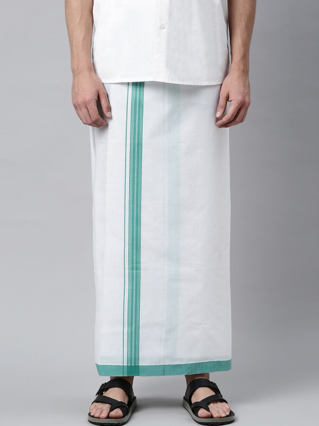 

WHITE HEART Men White & Green Solid Pure Cotton Single Dhoti