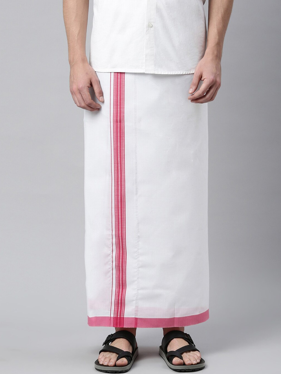 

WHITE HEART Men Pink & White Solid Pure Cotton Dhotis