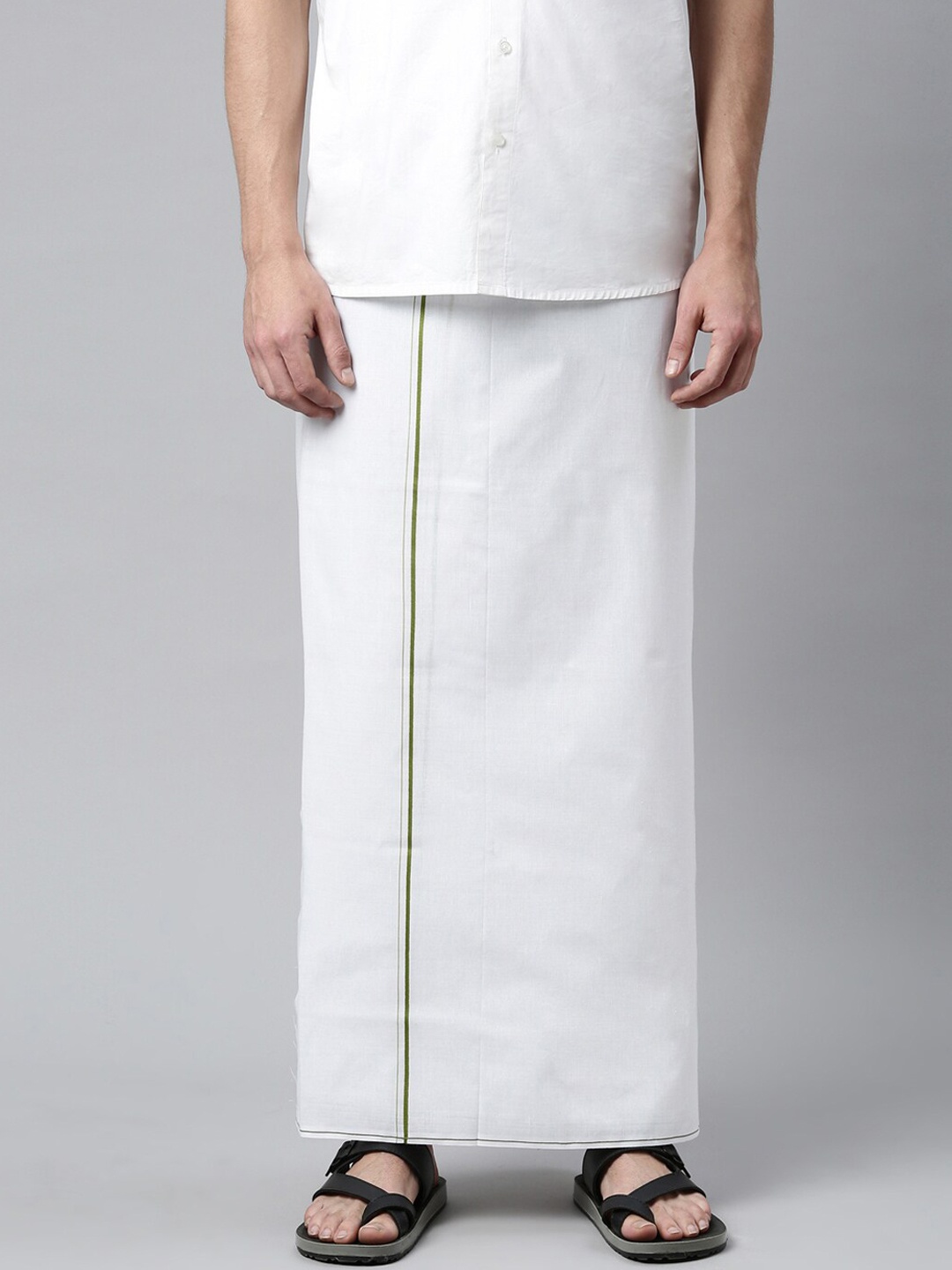 

WHITE HEART Men White & Green Solid Pure Cotton Dhoti
