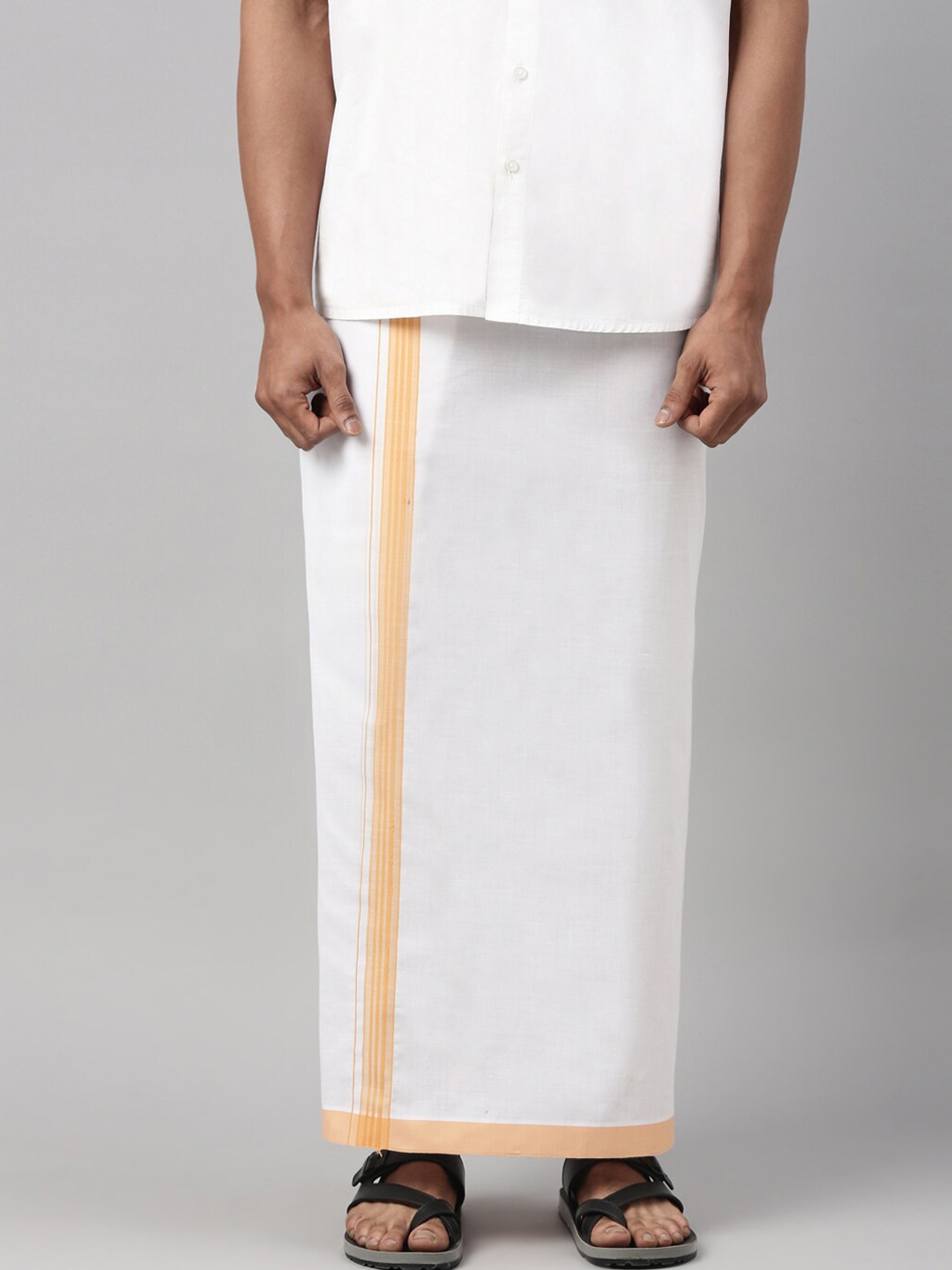 

WHITE HEART Men White & Yellow Solid Pure Cotton Dhoti