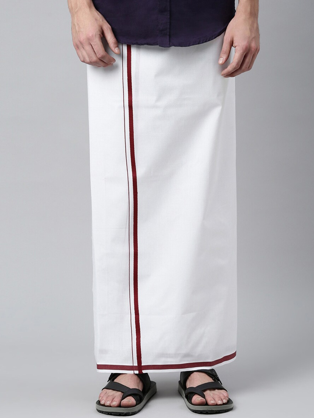 

WHITE HEART Men White & Maroon Border Pure Cotton Dhoti