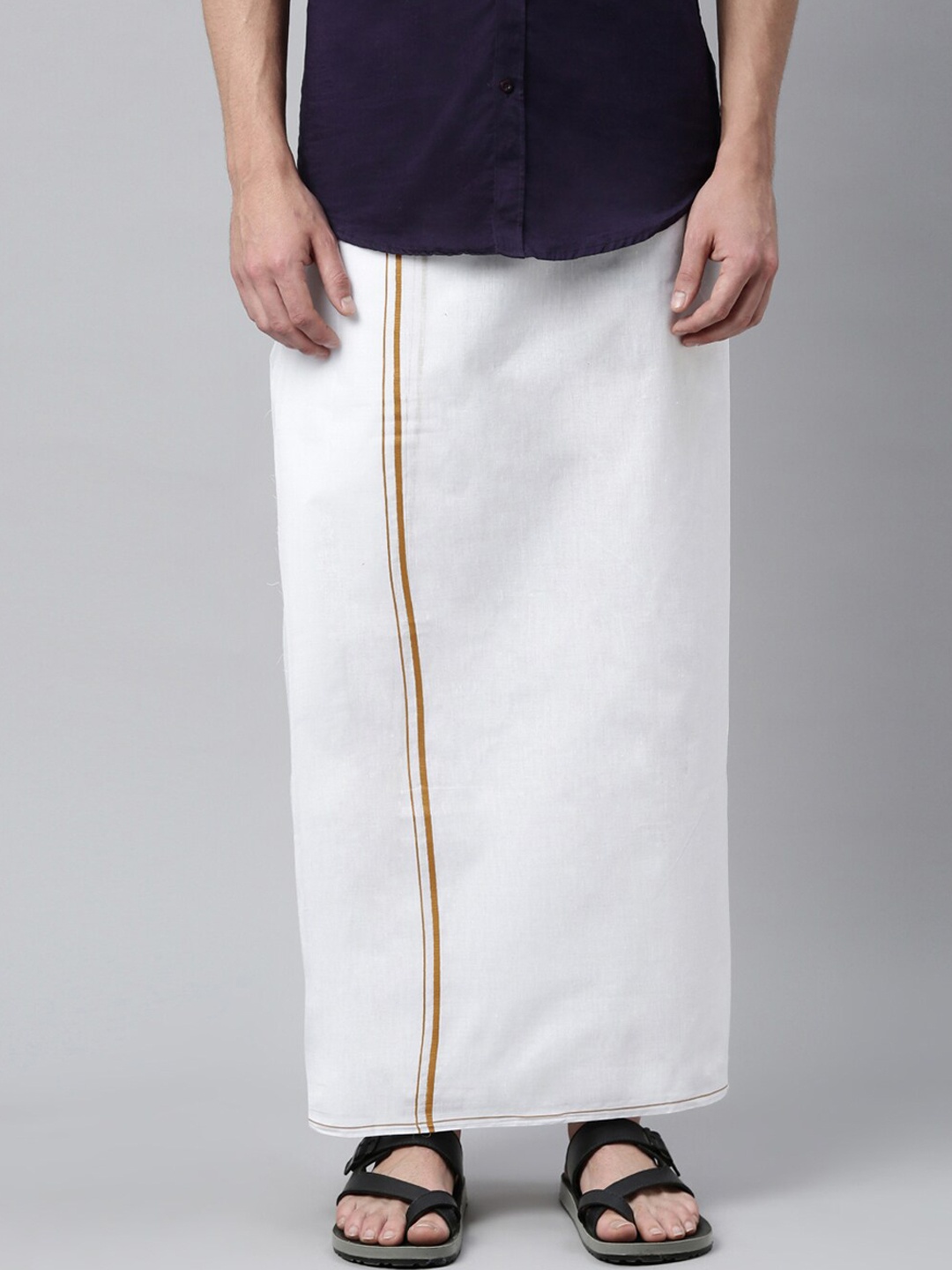 

WHITE HEART Men White & Rust Solid Pure Cotton Single Dhoti
