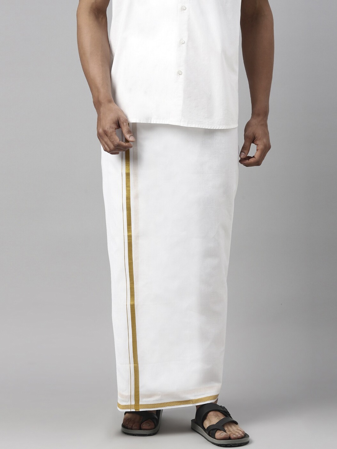 

WHITE HEART Men White & Gold Solid Pure Cotton Dhoti