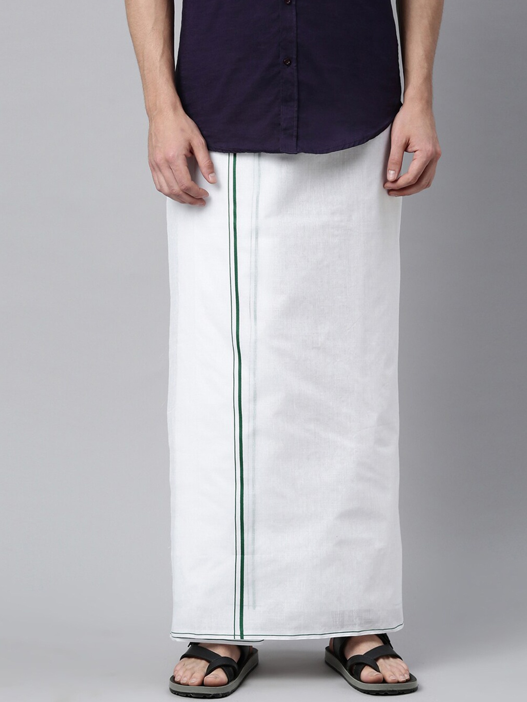 

WHITE HEART Men White & Green Solid Pure Cotton Dhoti