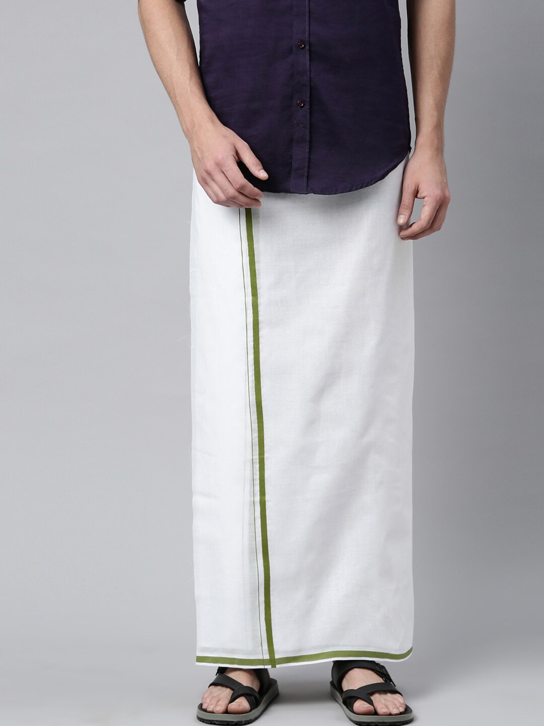 

WHITE HEART Men White & Green Solid Pure Cotton Dhoti