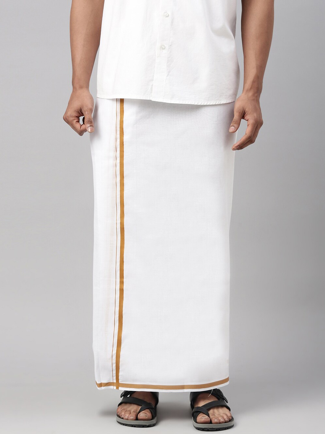 

WHITE HEART Men White & Rust Solid Pure Cotton Dhoti