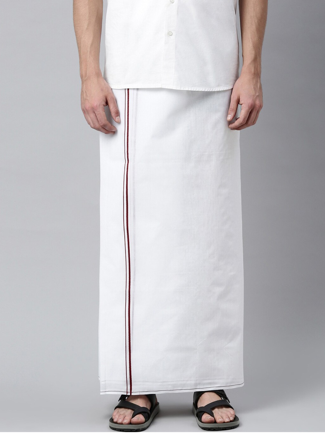 

WHITE HEART Men White & Maroon Solid Pure Cotton Dhoti