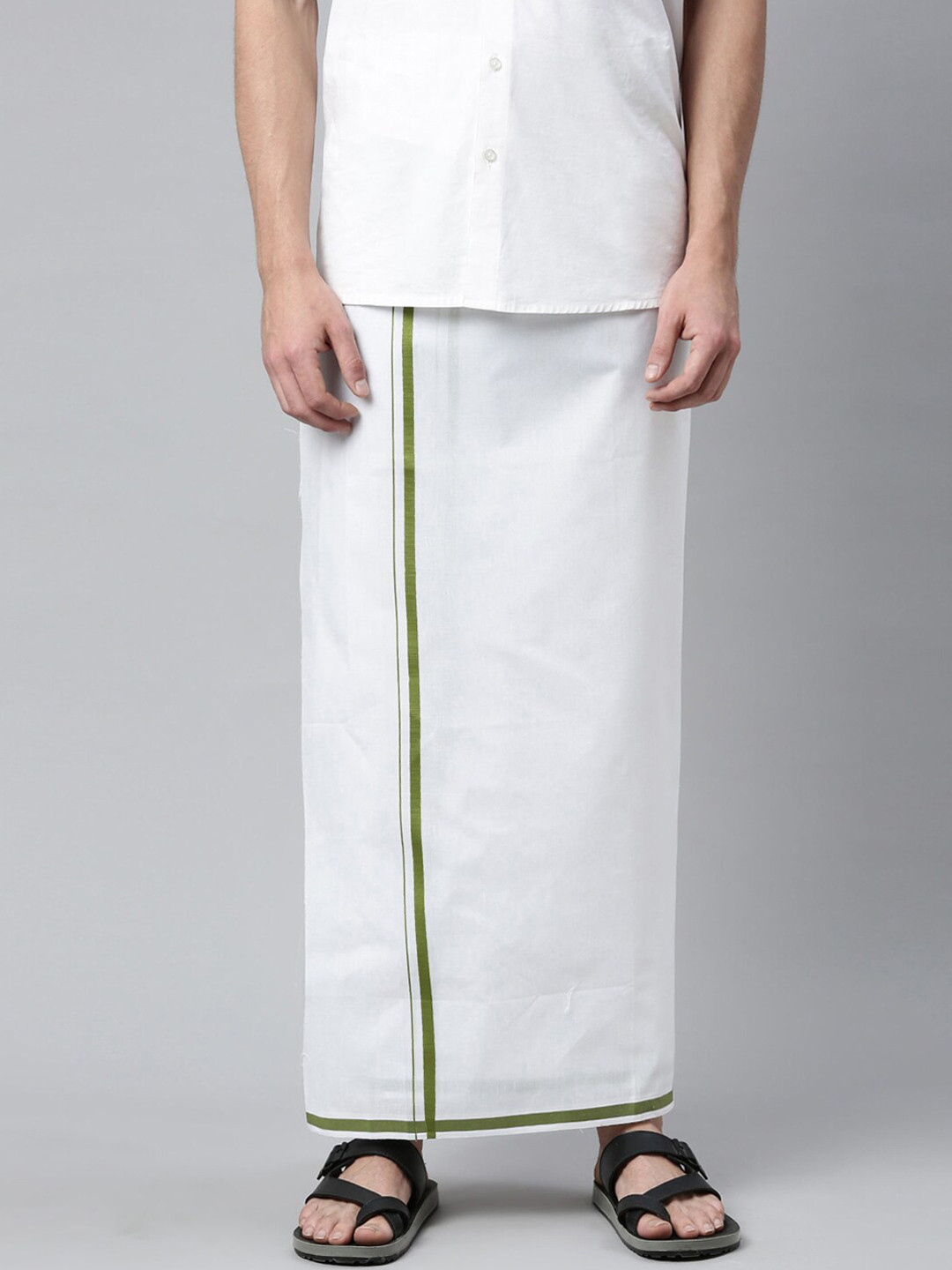 

WHITE HEART Men White Solid Pure Cotton Single Dhoti