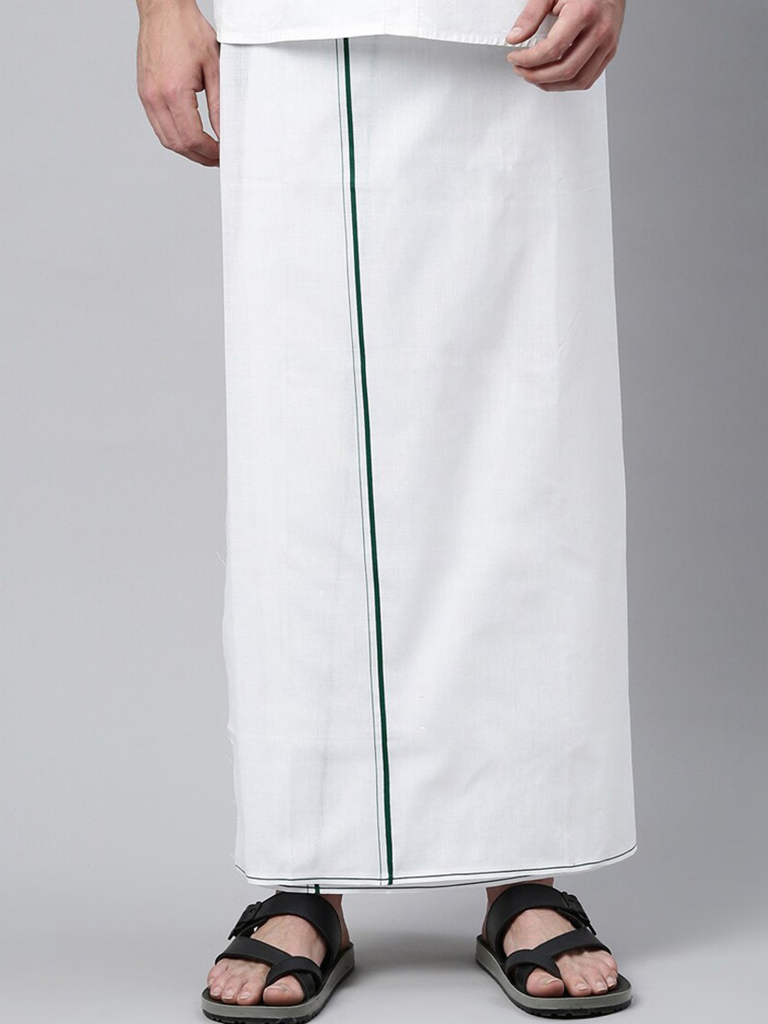 

WHITE HEART Men White & Green Solid Pure Cotton Dhoti