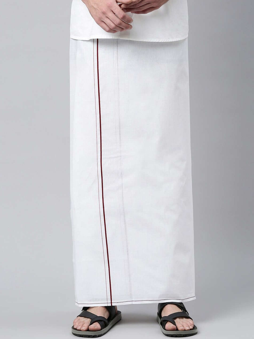 

WHITE HEART Men White & Maroon Solid Pure Cotton Dhotis