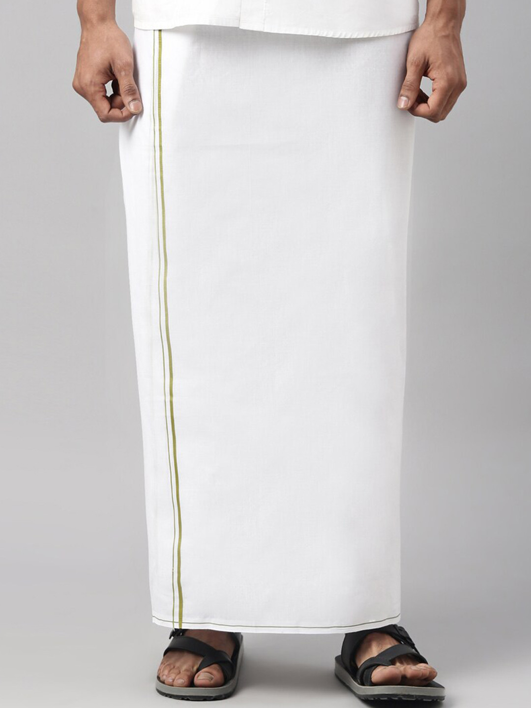 

WHITE HEART Men White & Green Border Pure Cotton Dhoti