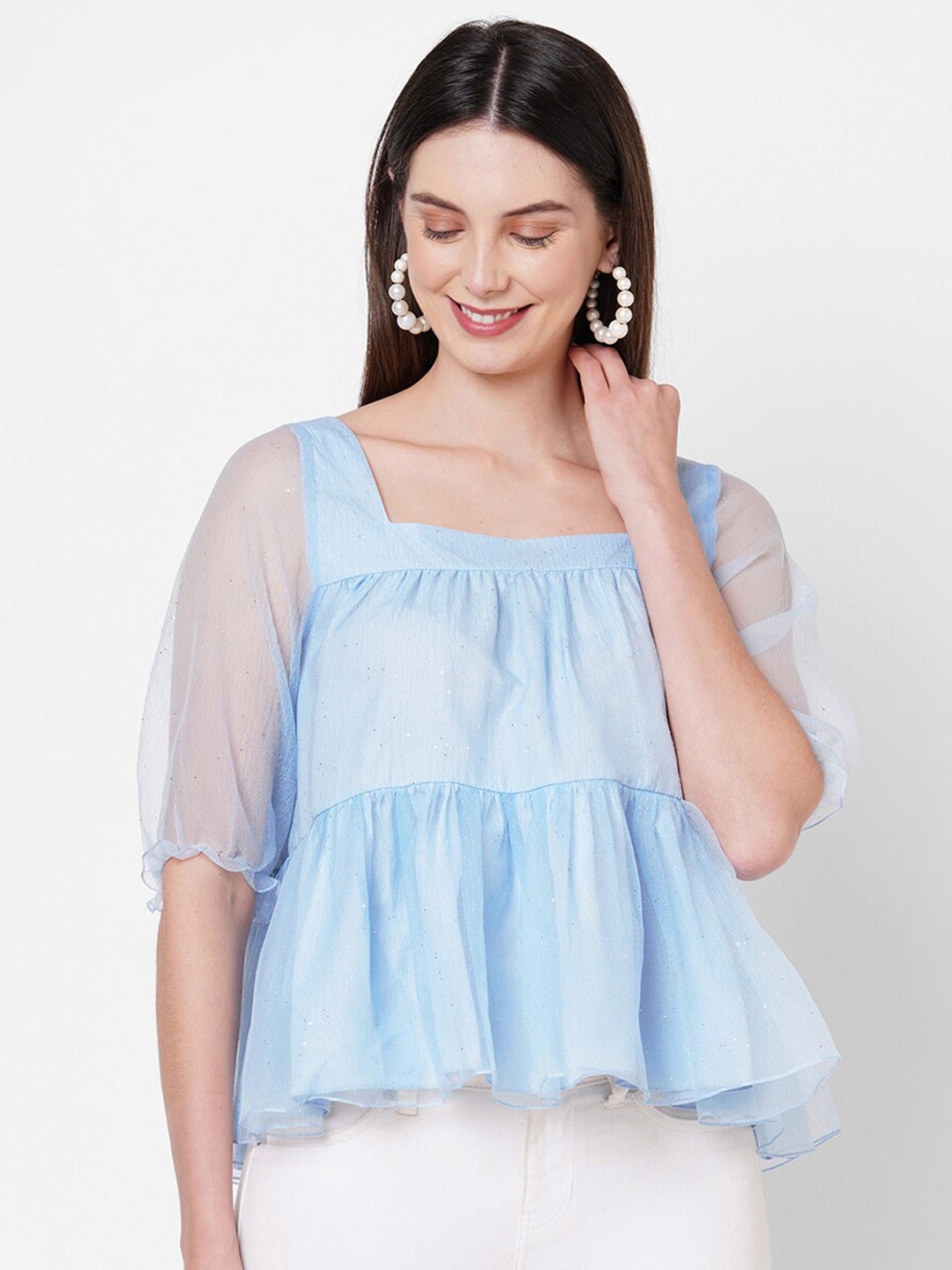 

POPPI Blue Sheer Georgette A-Line Top