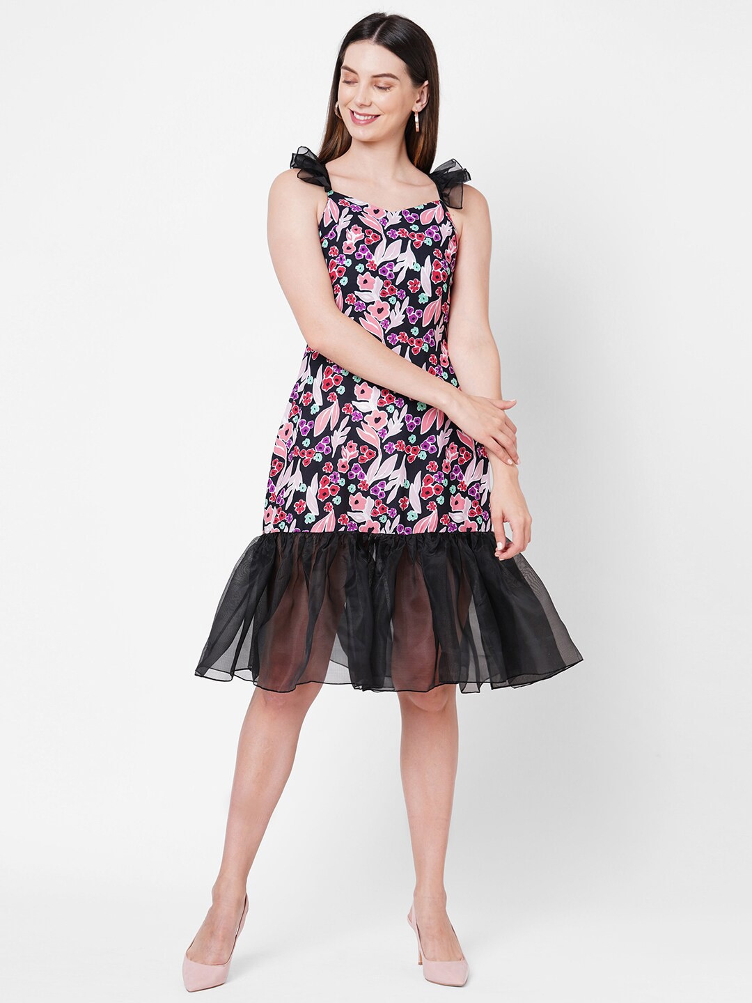 

POPPI Women Multicoloured Floral Crepe Dress, Multi
