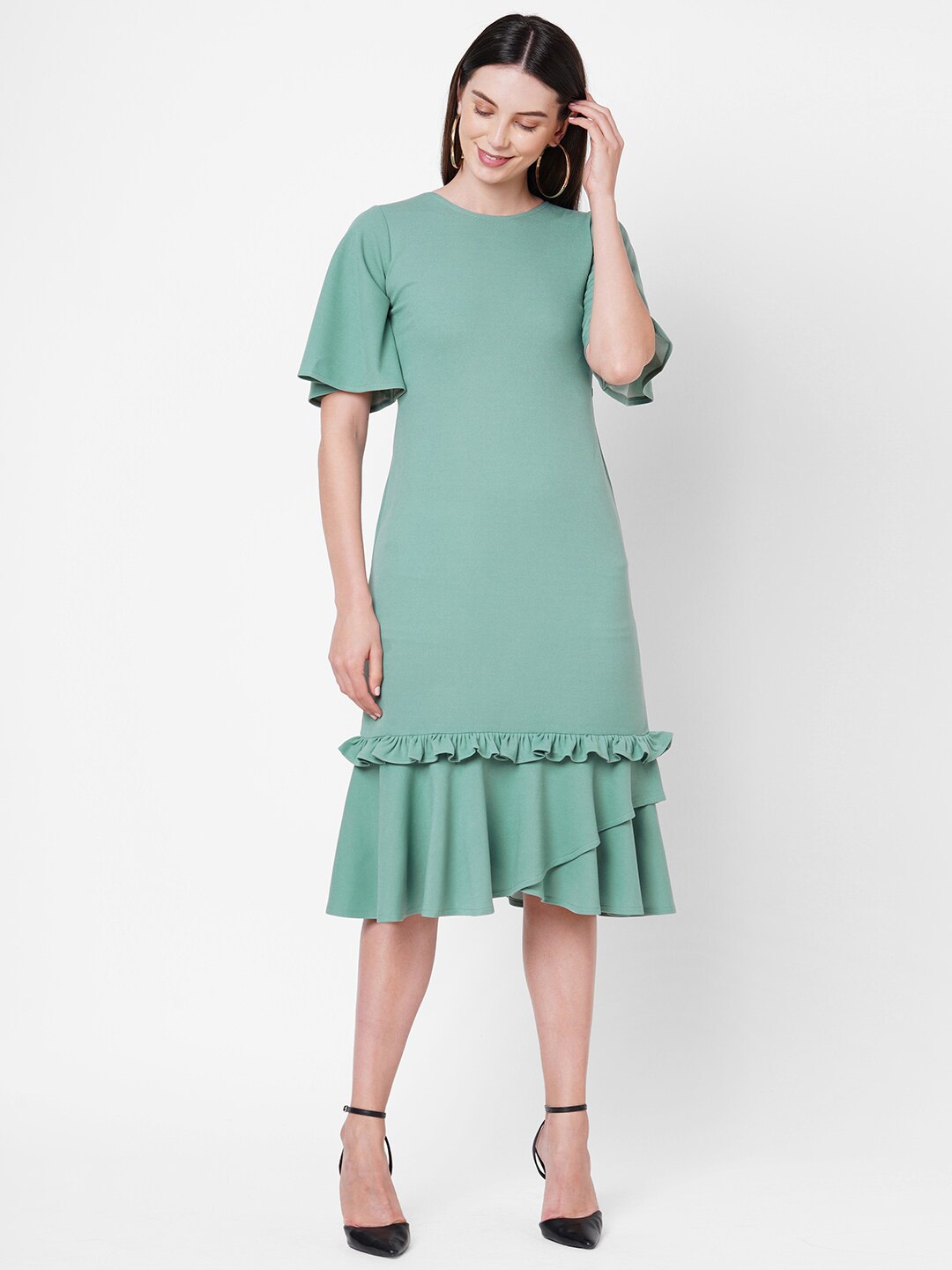 

POPPI Green Scuba Drop-Waist Midi Dress
