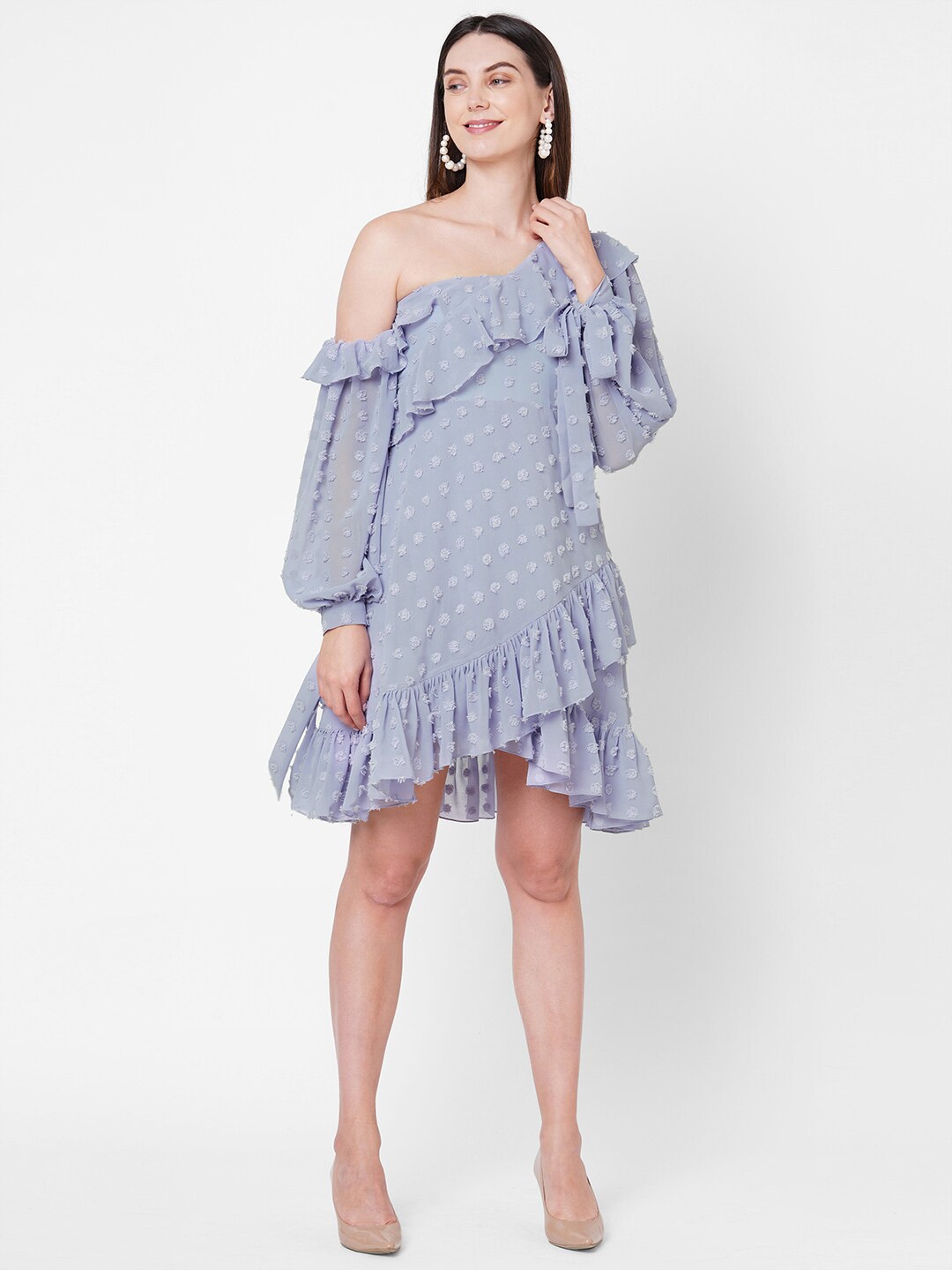 

POPPI Lavender Striped Georgette A-Line Dress