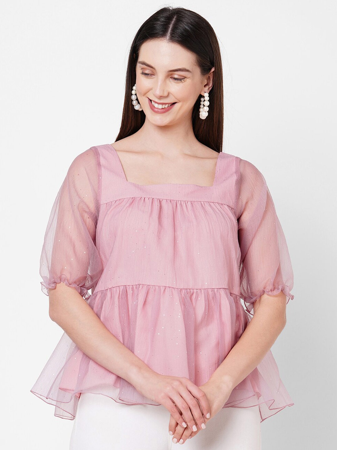 

POPPI Pink Georgette Tiered A-Line Top