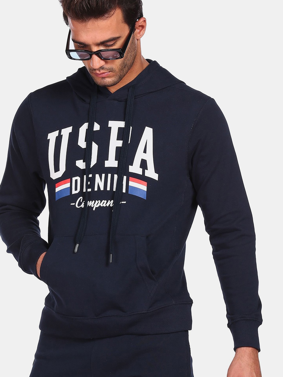

U.S. Polo Assn. Denim Co. Men Blue Brand Logo Printed Sweatshirt, Navy blue