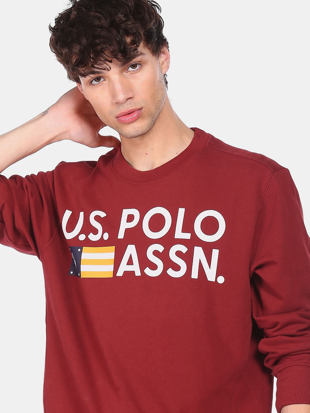 

U.S. Polo Assn. Denim Co. Men Red Printed Crew Neck Sweatshirt