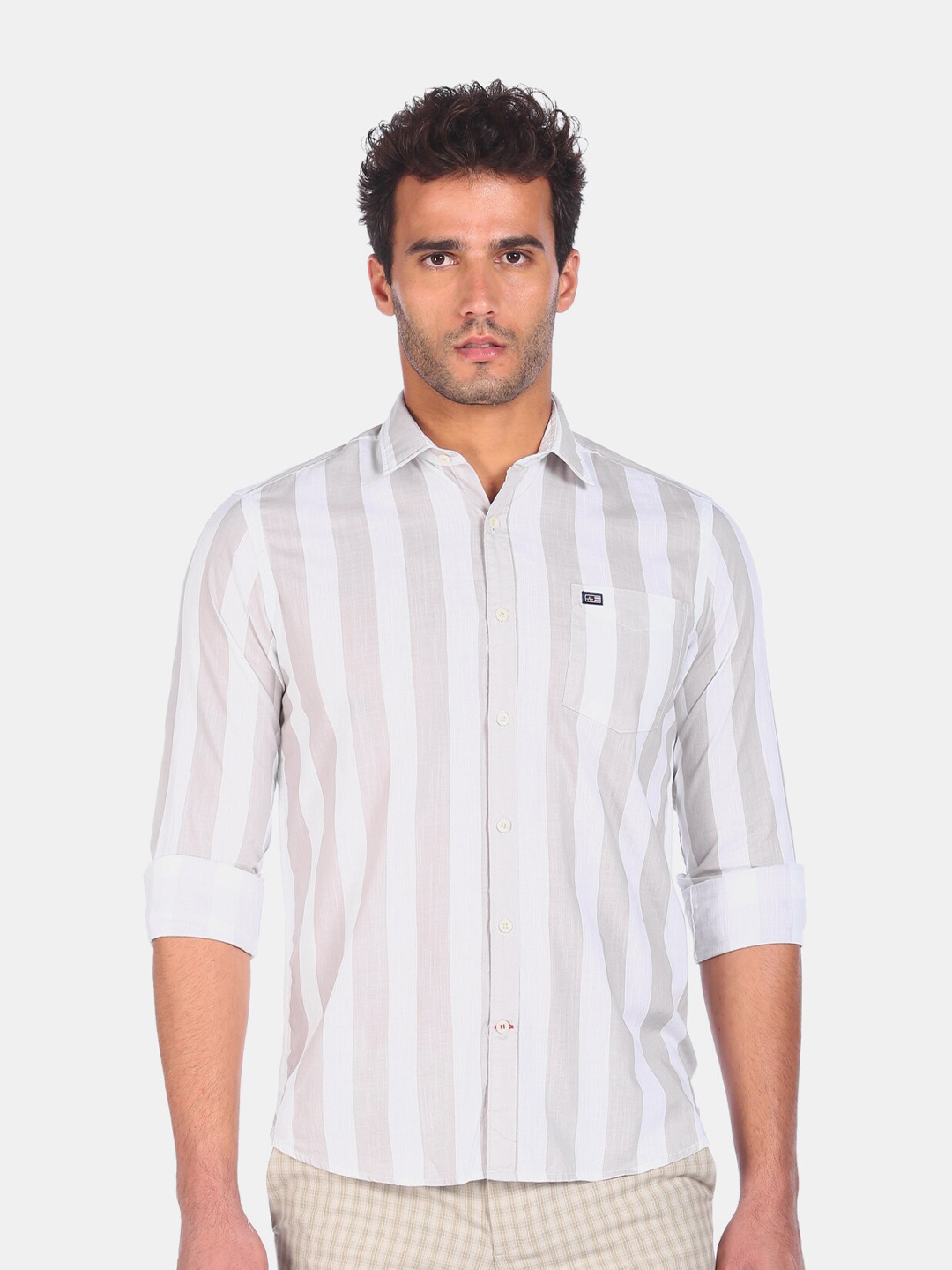 

Arrow Sport Men Beige & White Opaque Striped Casual Shirt