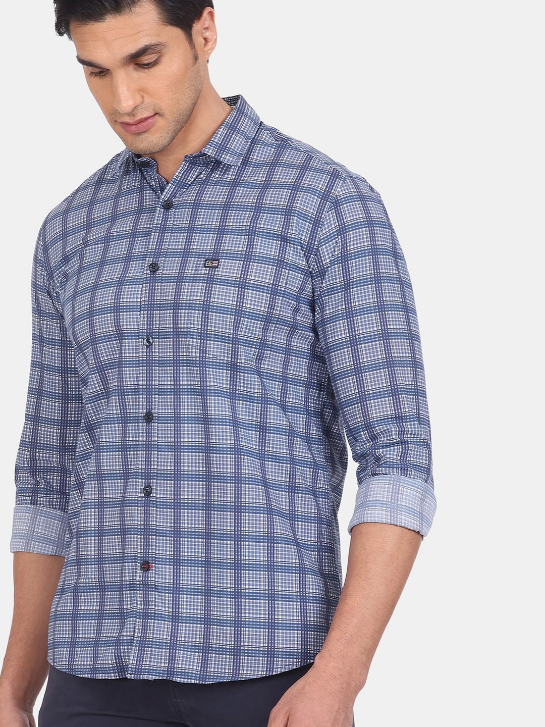 

Arrow Sport Men Blue Opaque Checked Pure Cotton Casual Shirt
