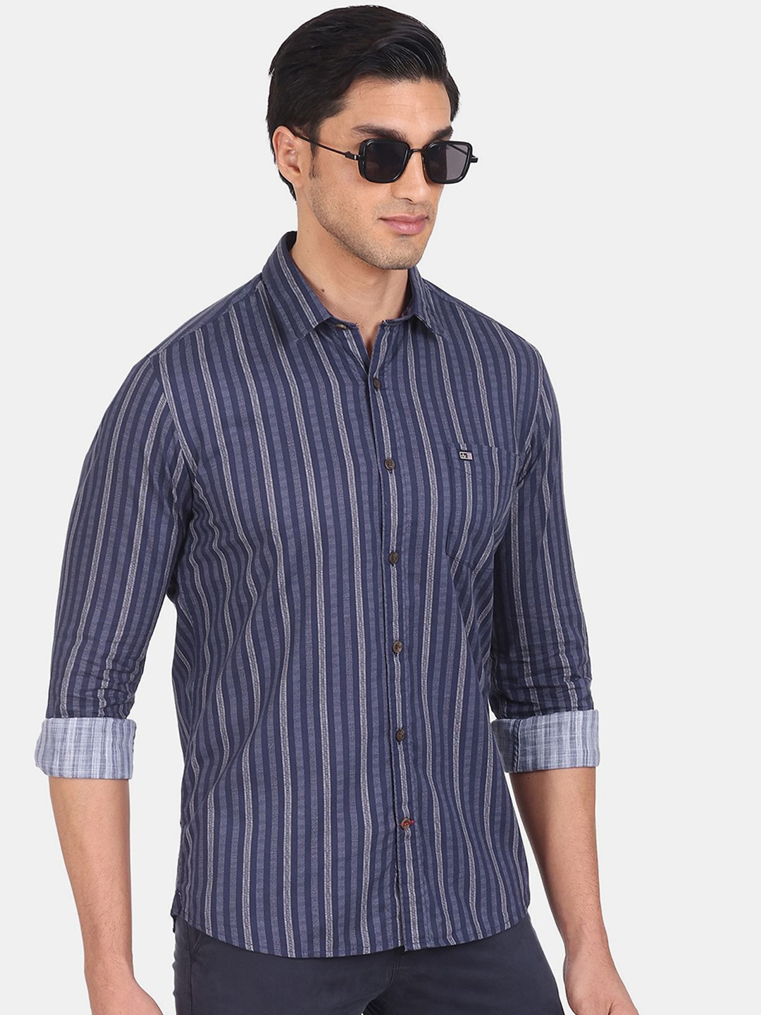 

Arrow Sport Men Blue Opaque Striped Casual Cotton Shirt