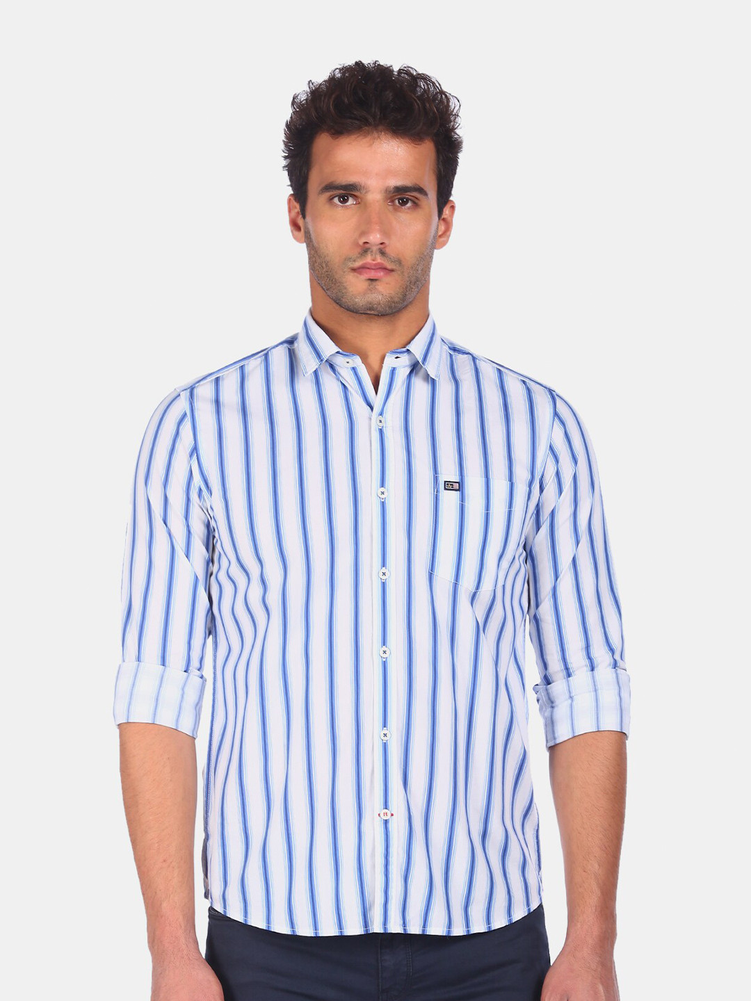 

Arrow Sport Men White & Blue Striped Casual Shirt