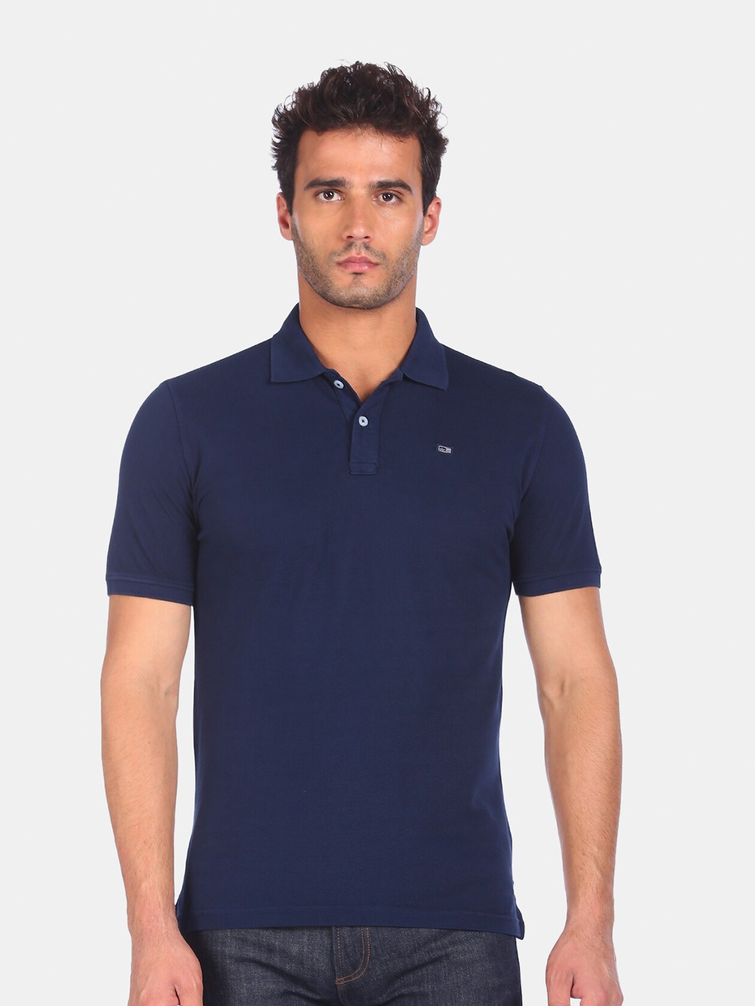 

Arrow Sport Men Navy Blue Polo Collar Cotton -shirt