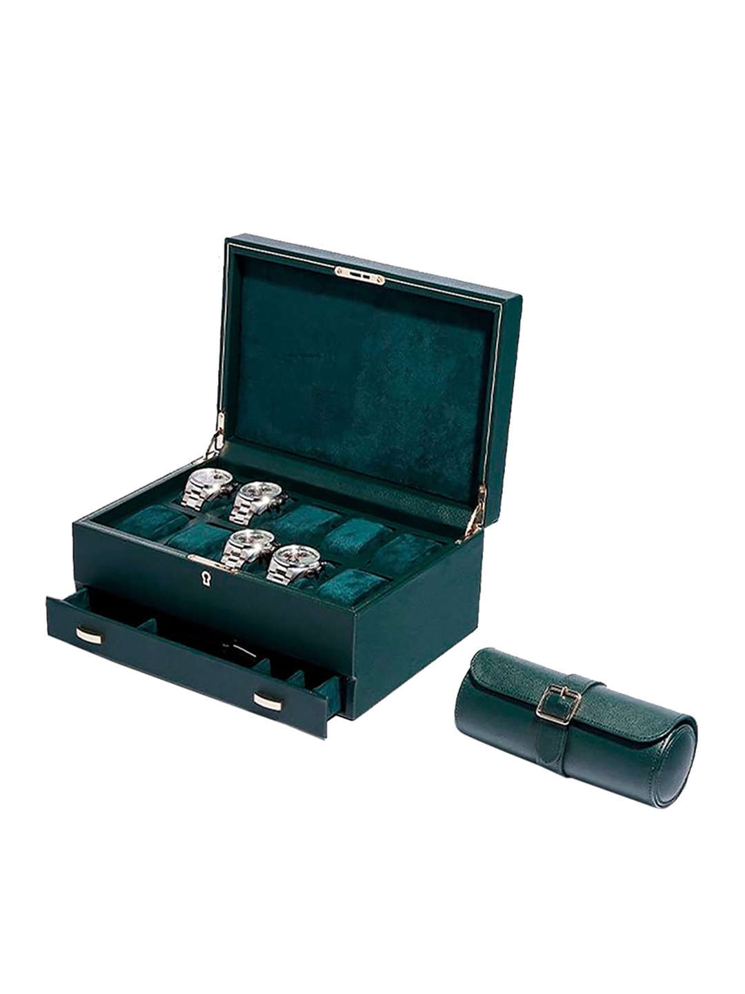 

WOLF Green 10 Piece Leather Watch Organiser