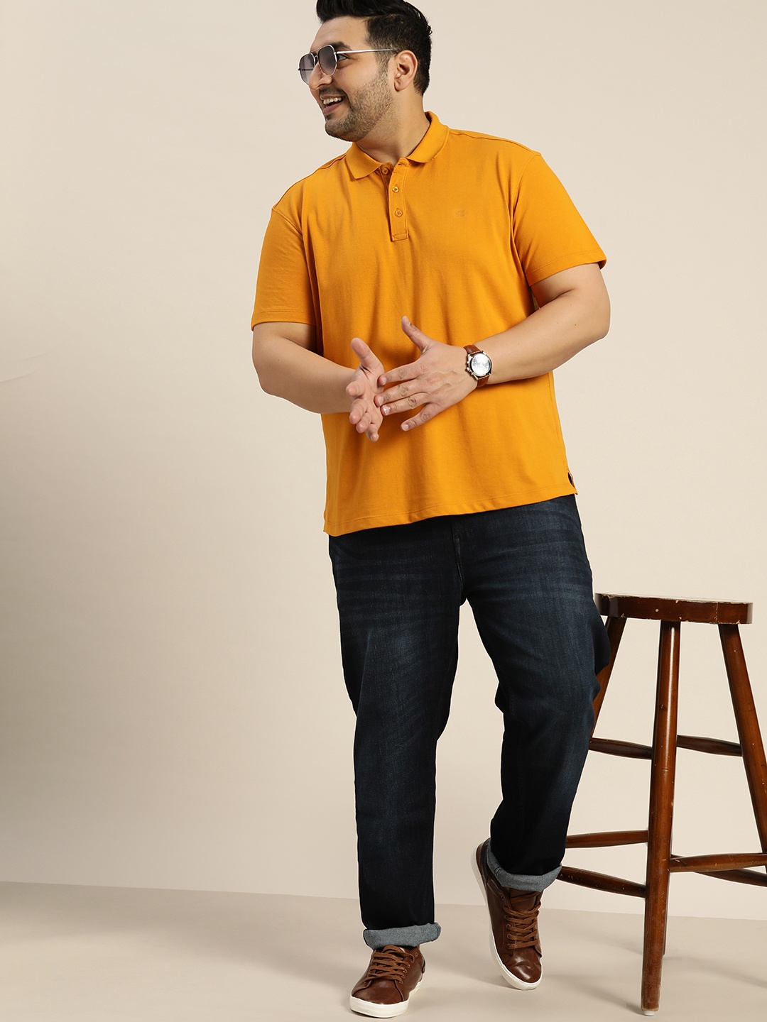 

Sztori Men Plus Size Mustard Yellow Solid Polo Collar T-shirt
