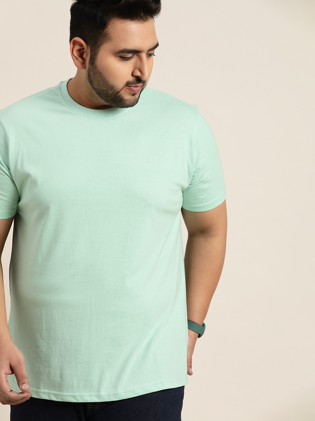

Sztori Men Plus Size Green Solid T-shirt